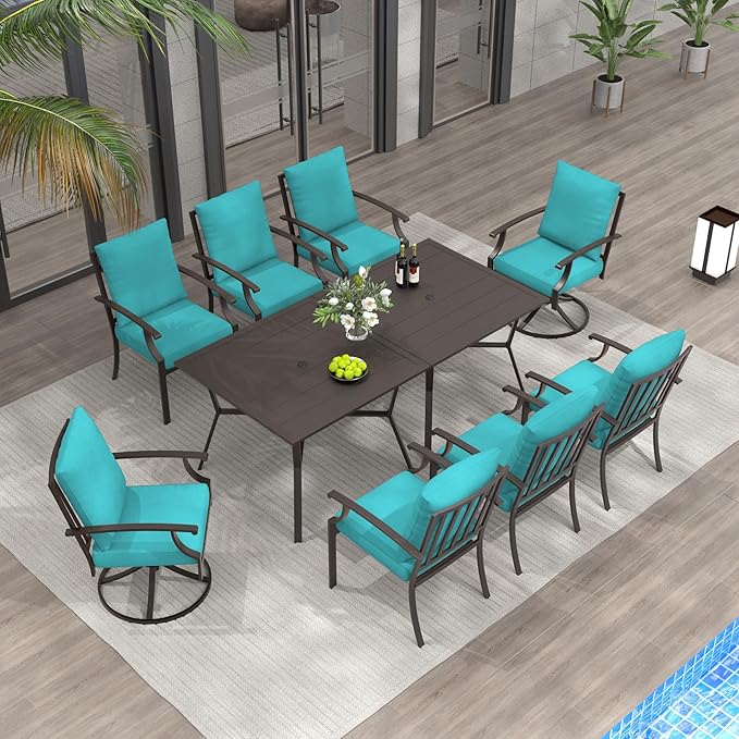 Outdoor Dining Set Patio Dining Table and Chairs Set Outdoor Furniture Set (Blue, 10 Dining Set)