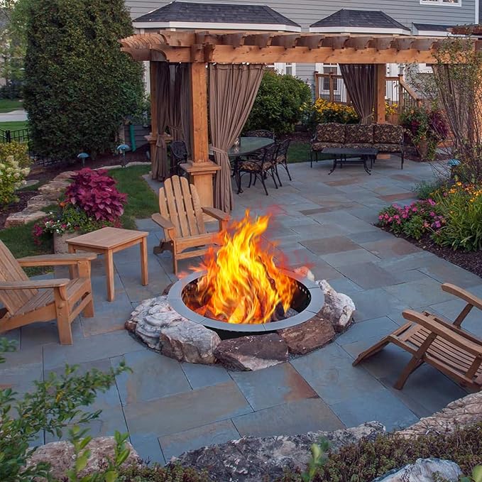 36 inch Outdoor Fire Pit Liner, Round Heavy Duty Fire Pits, Rim Insert Firepit for Outside, DIY Campfire Fireplace
