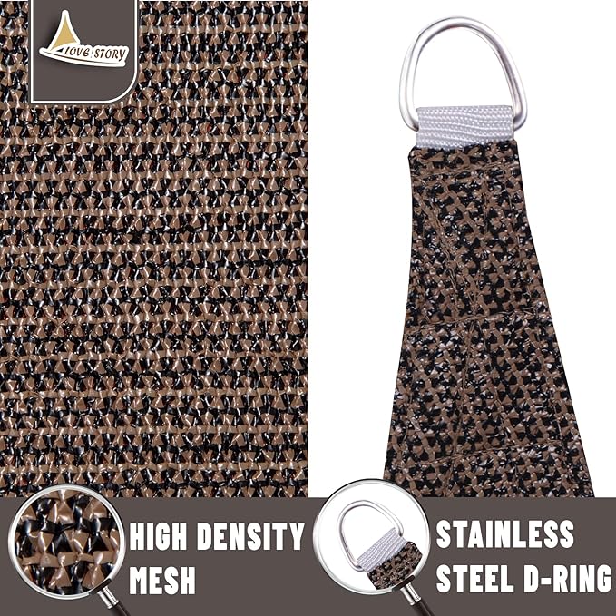 LOVE STORY Custom Size 6'x6' Brown Sun Shade Sail Rectangle UV Block Canopy Patio Sail Sunshades Fabric for Outdoor Garden Carport (We Make Custom Size)