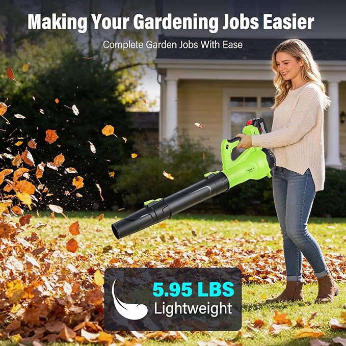 Yaofafa Leaf Blower Cordless with 6-Speed Control, 218CFM Electric Leaf Blower with 2×4000mAh Batteries & Fast Charger, Lightweight Cordless Blower for Patio, Lawn and Garden Cleaning(Green)