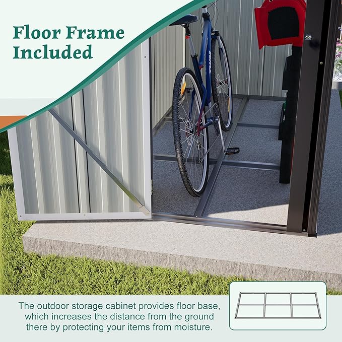 4×8 FT Lean to Metal Shed,Outdoor Heavy-Duty Storage Shed with Floor Base,All Weather Waterproof Garden Tool House W/Lockable Door&2 Air Vent,Reversible Door Design,for Backyard,Patio,Lawn,Black