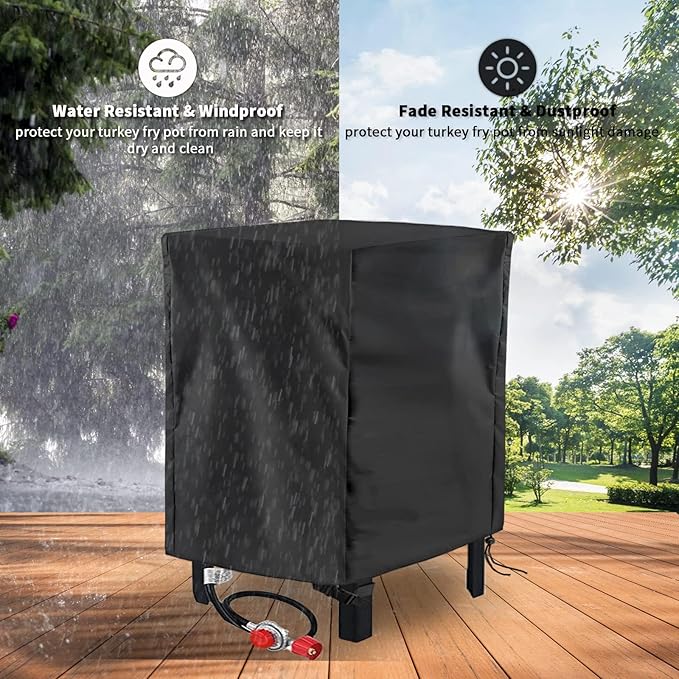 Propane Deep Fryer Cover for 18QT Fish Fry, Heavy Duty Waterproof Seafead Boil Pot Cover for Double Deep Fryer with 2 Baskets for Outdoor Cooking, 18"W x 14"D x 15"H