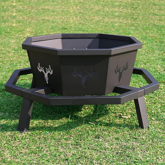 BOINN 35 Inch Octagonal Outdoor Fire Pit,Fire Pits for Outside Wood Burning Fire Pit,Firepit,Firepits for Outside,Camping,Backyard,Patio,Bonfire,Garden,Porch,Black