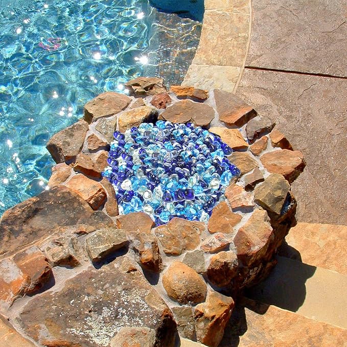 GasSaf Diamonds Fire Glass for Gas or Propane Fire Pit Fireplace & Landscaping 10-Pound 1 inch (Cobalt Blue, Caribbean Blue, Crystal Clear Luster)