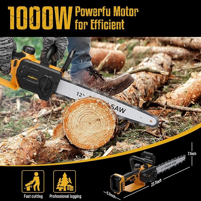 Mini Chainsaw for Dewalt 20V Max Battery,12 Inch Electric Chainsaw with Security Lock, Brushless for Cordless Chain saw for Wood Cutting, Tree Cutting (Battery Not Included)