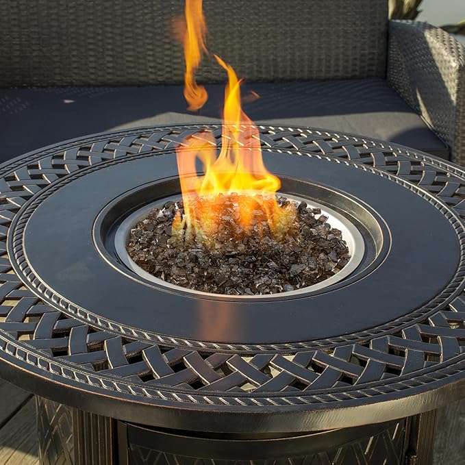 Onlyfire 10 lbs Fire Glass for Propane Fire Pit, 1/4-Inch High Luster Fireplace Glass Rocks for Fire Pit Table, Bronze