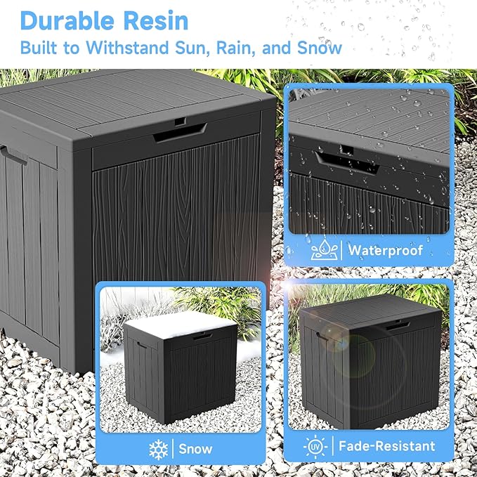 31 Gallon Waterproof Outdoor Storage Box,Resin Deck Box,Lockable Outside Storage Box Container for Patio Furniure,Garden (31 Gallon Black)
