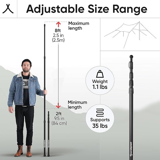 Green Elephant Camping Tarp Poles - Adjustable Aluminum Telescoping Tent Poles for Tarps, Canopy & Awning - Heavy Duty Collapsible Pole Set of 4 - Extends 8ft, Shrinks to 2ft - Caravan & Beach Shade
