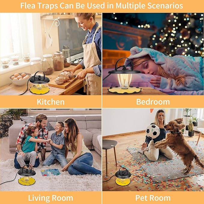 Flea Traps for Inside Your Home,New Bed Bug Trap with Light Refills and Sticky Pads,Electronic Fly Gnat Traps Indoor,Sticky Flea Bombs for Home Indoor(Black, 2 Pack)