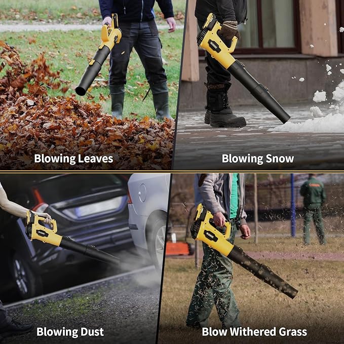LEAPUL Leaf Blower, 21V Electric Cordless Leaf Blower, 2 X 2.0Ah Batteries and Charger Included, Lightweight Leaf Blower for Patio Cleaning, Lawn Care, Blowing Leaves and Dust, etc. LP69, Yellow