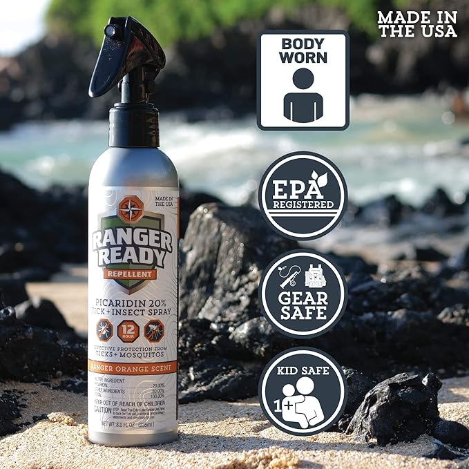 Ranger Ready Repellents Tick Spray and Insect Repellent, Picaridin 20% Bug Spray, Orange Scent, 8 Oz. (Pack of 3)