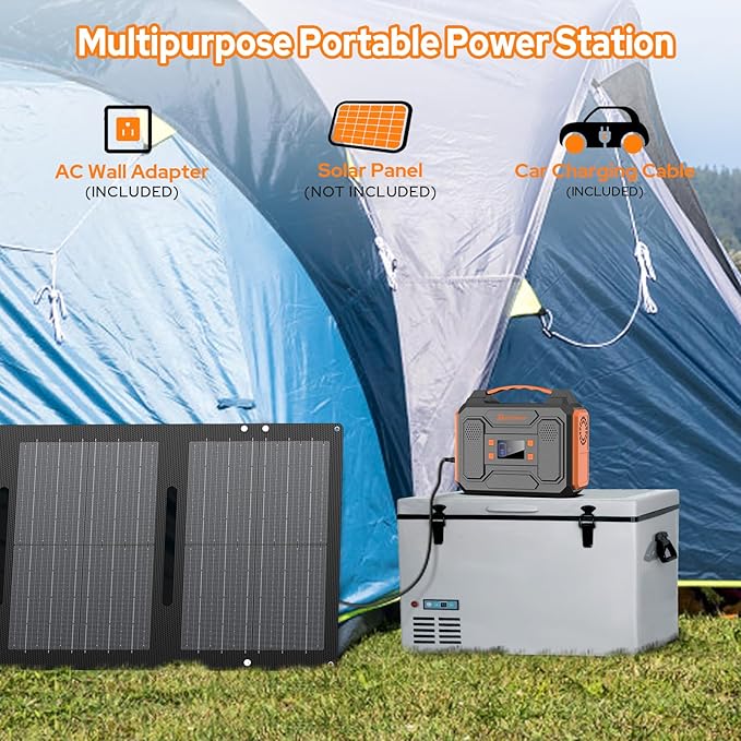 Portable Solar Power Generator with Panels, 300W 110V AC Outlet Power Station with Foldable Solar Panel 40W, 100W USB C Outlet Power Bank Fast Charging for Camping Laptop Smart Device RV Van Outdoor