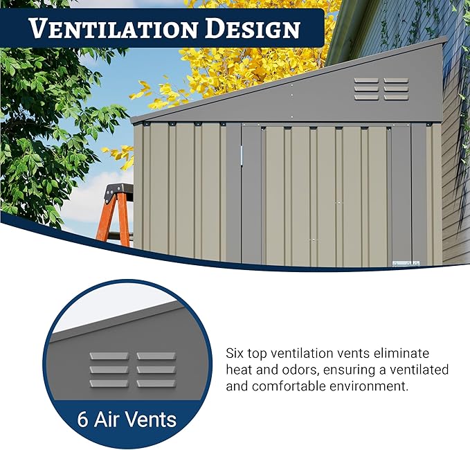 4x7 FT Outdoor Storage Shed Lean to Shed,Metal Shed W/Lockable Door & Air Vent,All Weather Waterproof Garden Tool House W/Reversible Installation,for Backyard,Patio,Lawn,Olive Gray