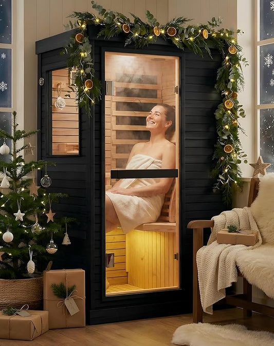 PAETA Infrared Sauna for Home | 1-Person Dry Sauna with 5 Carbon Heaters | Fast & Even Heating Low EMF Sauna | Bluetooth & Chromotherapy| Canadian Hemlock(Black)