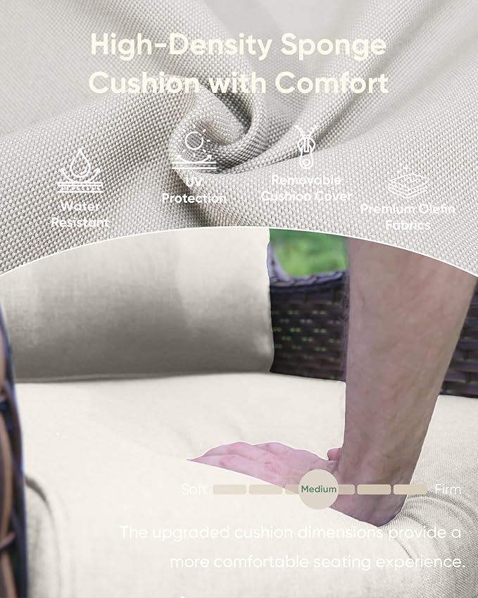 HUMMUH High Back Outdoor Swivel Rocker Patio Chairs Set of 2, with 5-Inch Thick Cushions and Side Table,All-Weather Patio Furniture for Porch,Poolside, Deck, and Yard