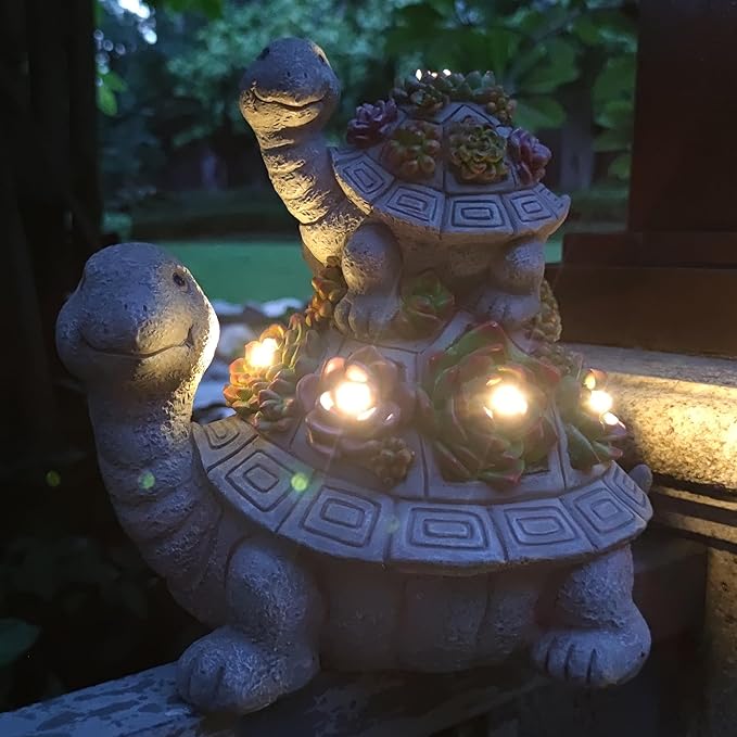 VIOYOUNS Large Turtle Solar Garden Outdoor Statues with Succulent and 6 LED Lights,Outside Solar Turtle Decor Art for Garden,Home,Lawn,Yard, Balcony Ornament