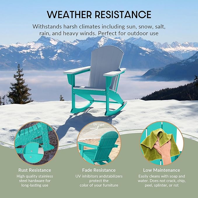 WestinTrends Malibu Outdoor Patio Porch Rocking Adirondack Chair (Set of 4), Turquoise