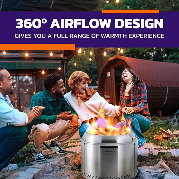 Large Wood Burning Fire Pit Stove - Smokeless Outdoor Stove for Efficient Wood Fires, Camping, Cooking, and Garden Gatherings, Durable Stainless Steel with Removable Ash Pan, 20.94 lbs