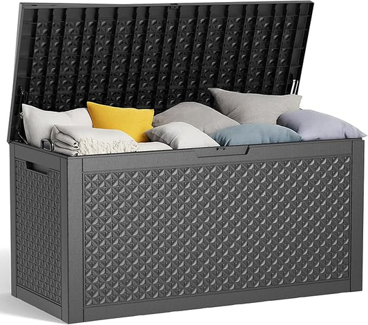 Vixzen 100 Gallon Waterproof Deck Box – Outdoor Storage Organizer for Patio & Garden,Black Pattern