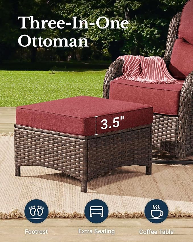 HILLGA Luxury Patio Furniture Set with 6-Inch Thick Cushions, High Back Outdoor Swivel Rocker Chairs and Patio Couch, 11-Piece All Weather Conversation Set for Porch Deck Pool Yard, Burgundy (V3)