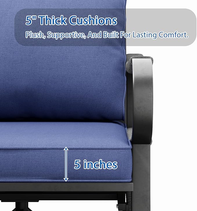 9 Piece Patio Furniture Set, 4 Single Swivel Chairs, Rope Braided Exposed with Thick Cushions, Outdoor All Weather Patio Conversation Sectional Sofa Set for Garden, Porch, Lawn, Blue