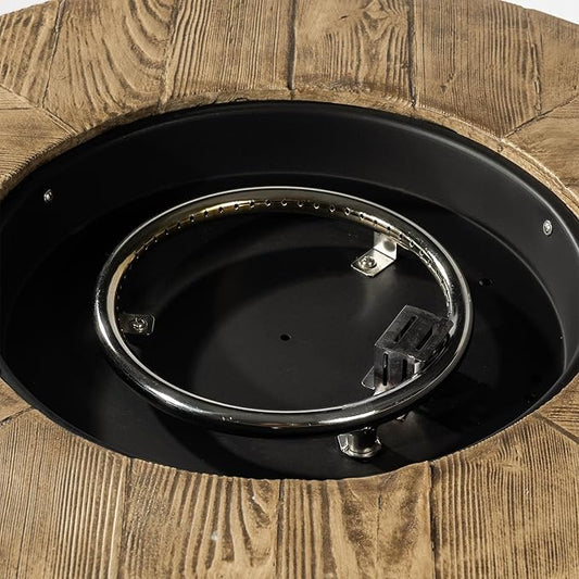 30'' Concrete Round Gas Fire Pit, 50,000 BTU Steel Outdoor Fire Tables, Fire Table with Lid, Add Warmth & Ambience to Gatherings and Parties On Patio Deck Garden Backyard.
