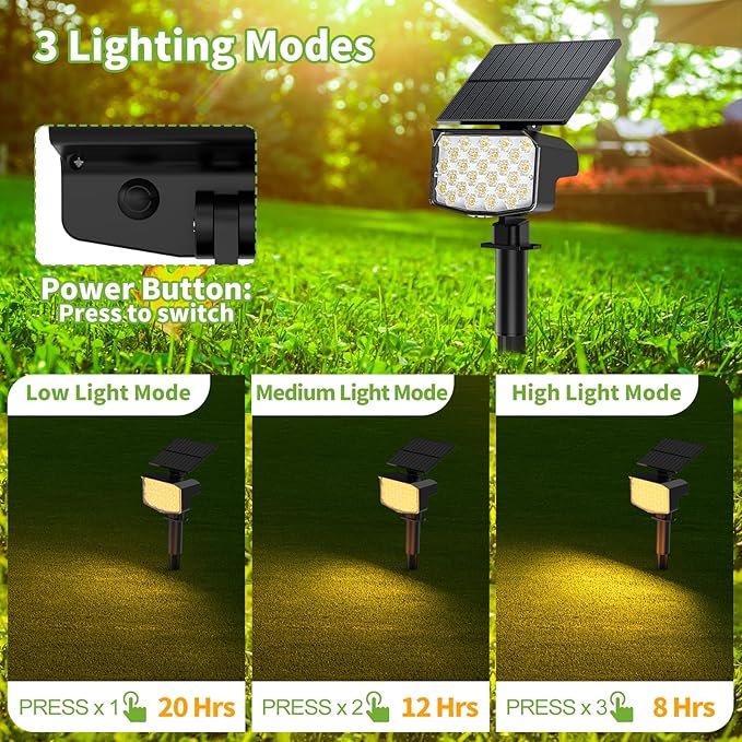 MinPea Solar Spot Lights Outdoor, [27 LED/2 Pack] Adjustable Solar Lights Outdoor Waterproof IP65, Solar Powered Landscape Spotlights 3 Lighting Modes for Yard Garden Outside(Warm White)