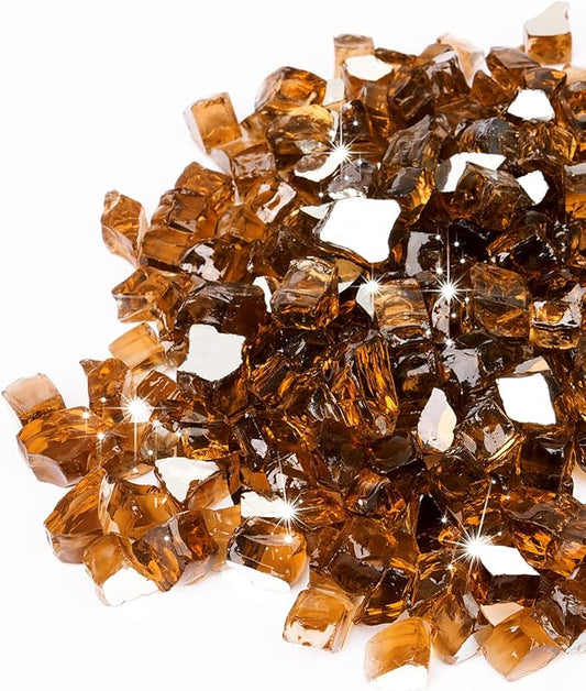 GASPRO 20 lbs Fire Glass for Propane Fire Pit, 1/2-Inch Reflective Fireplace Glass Rocks for Fire Pit Table, Copper
