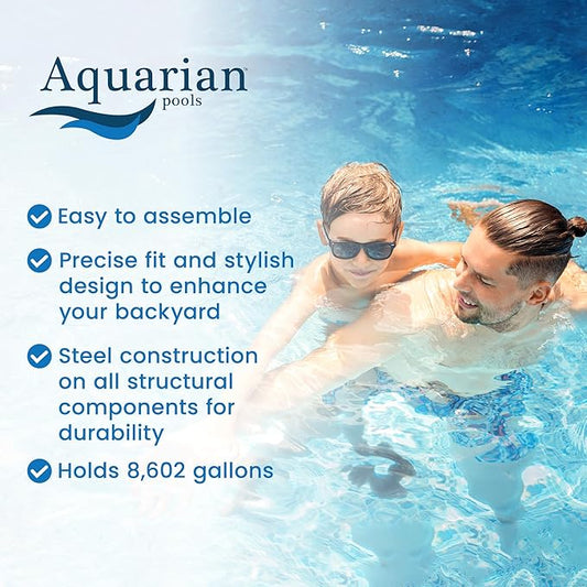 Aquarian Phoenix 18-Foot x 52-Inch Round Above Ground Swimming Pool – Easy to Assemble Backyard Family Water Recreation with Steel Frame & Metal Wall