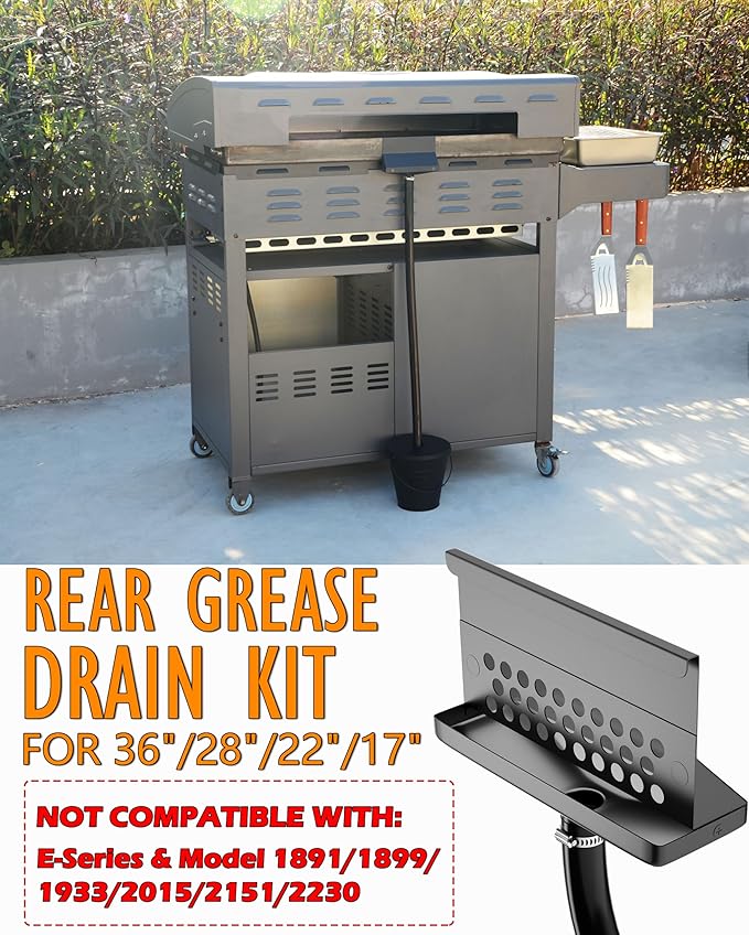 Rear Grease Catcher for Blackstone Griddle, Blackstone Grease Trap and Grease Drainage, 0.6 Gal Drip Bucket W/Lid, 10 Disposable Aluminum Liners, Black stone Griddle Accessories