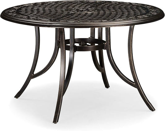 PURPLE LEAF Outdoor Dining Table 47'' Cast Aluminum Patio Funiture Table with Umbrella Hole Rhombic Round Patio Dining Table