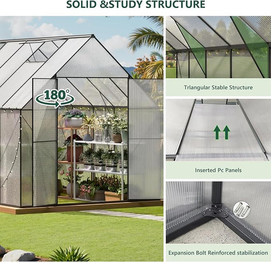Green House for Outside, Greenhouse for Outdoor, Walk-in Garden Greenhouses, Heavy Duty Polycarbonate Greenhouse, Backyard Green Houses (8x12)