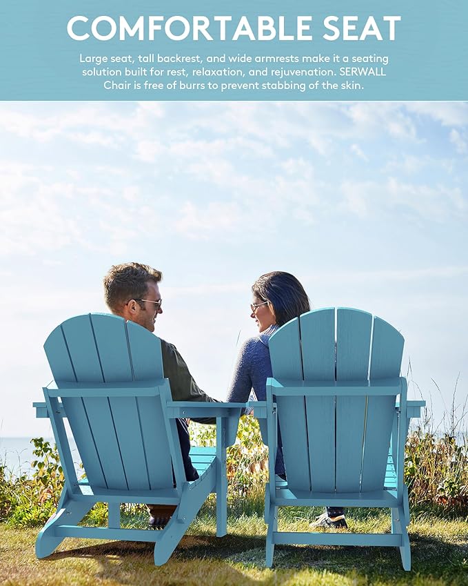 SERWALL Folding Adirondack Chair Outdoor Adirondack Chairs Weather Resistant Patio Chair Fire Pit Chairs - Light Blue