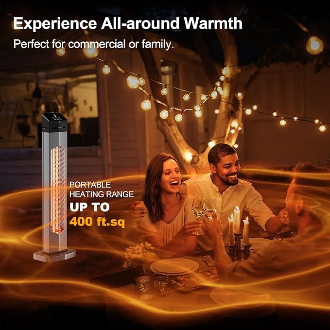 Outdoor Heaters for Patio,1500W Electric Infrared Radiant Heater with Remote,37IN Portable Tower Space Heater with 12H Timer,Tip-over Protection for Garage,Backyard,Porch,Indoor,Grey