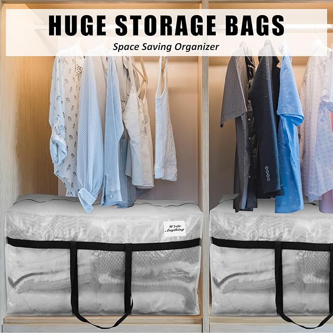 Windyun 4 Pack 57 Gallon Extra Large Storage Bags XXL Moving Bags with Zipper Handle Heavy Duty Jumbo Big Tote Box for Christmas Tree Storage 4, 5, 7.5, 9, 10, 12 ft Skeleton College Dorm(Transparent)