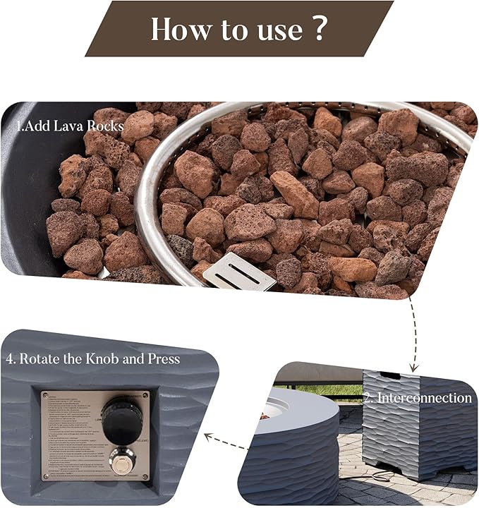 Cosiest Propane Fire Pit for Outside, 35 in Round Gas Fire Pits for Outdoor Patio, Certified, 50000 BTU Concrete Rectangle Base with Rain Cover, Free Lava Rocks
