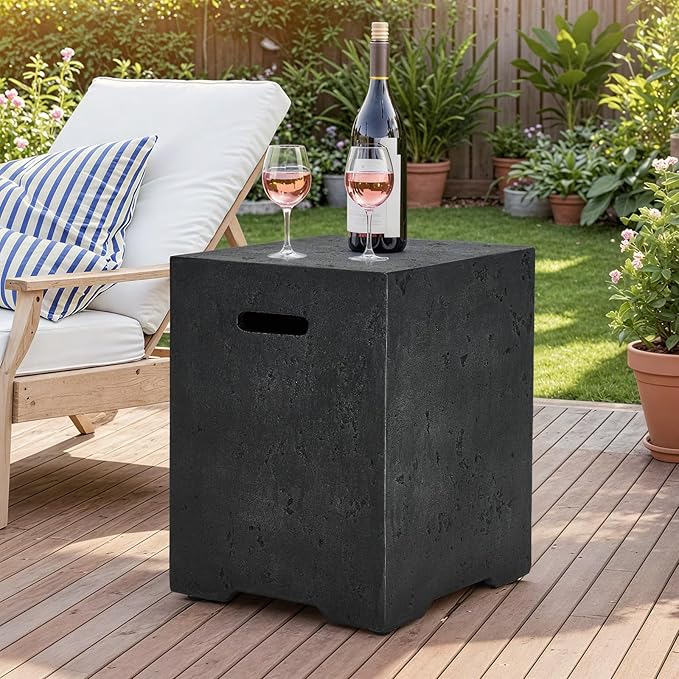 ECOTOUGE Modern Propane Tank Cover, 20 lb Tank Cover Table for Fire Pit Table, Gas Tank Storage Box with Side Handles, Hose Hole, Propane Tank Hideaway, Dual Function for Side or End Table, Black