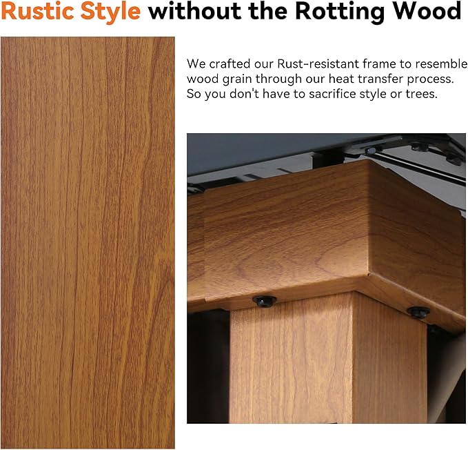 Modern Shade The Horizon Permanent Hardtop Gazebo 12' x 24' with 4 LED Lights, Outdoor Gazebo w/Galvanized Steel Double Roof, Patio Pavilion w/Decor Hooks, Mosquito Netting and Curtains, Wood Grain