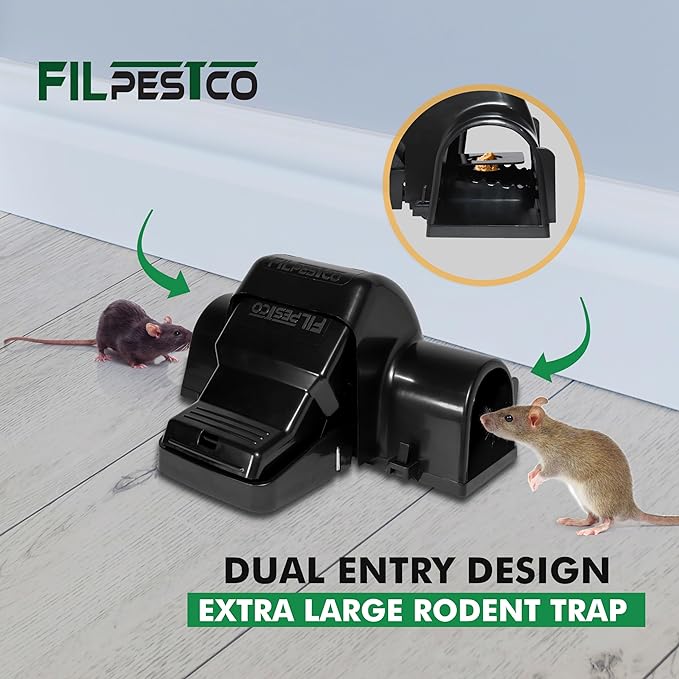 Set of 4 Professional Grade Extra Large Tunnel Rat Snap Traps, Mouse Trap, Reusable Trap, Heavy Duty for Indoor and Outdoor Pest Control Rodent Solution
