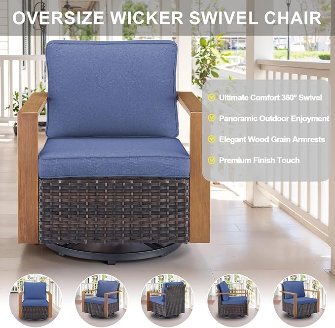 Belord 5 Piece Patio Furniture Set with Swivel Chairs, PE Wicker Patio Sofa Set Outdoor Swivel Rocker Patio Chairs with Anti-Rust Metal Wide Armrests for Deck Backyard Sunroom