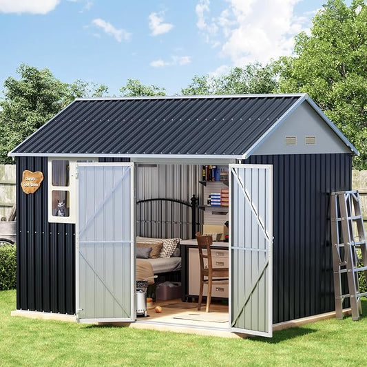 8x10 FT Outdoor Metal Storage Shed, Single Door, 1 Clear Window, Tool Shed for Garden, Patio, Backyard Nightblue