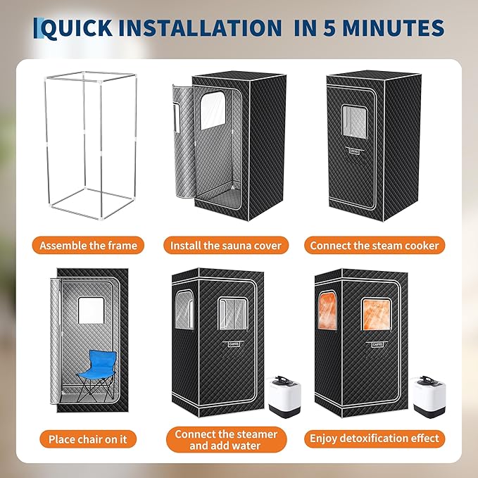 GarveeHome Sauna Box,Portable Sauna for Home with 4L 1500W Steamer,Portable Steam Sauna Tent with 600D Oxford，Explosion Zroof Zip,99 Mins Timer,Foldable for Home Spa