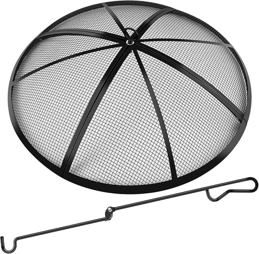 Fire Pit Spark Screen, Fire Pit Screen 22 Inch Round with Handle & Poker, Collapsible Heavy Duty Mesh Fire Pit Cover Fire Pit Lid for Outdoor/Patio/Backyard/RV Camping/Beach