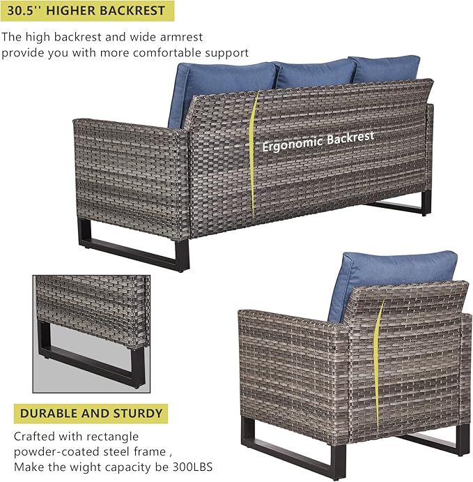 HUMMUH 6 Piece Patio Furniture All Weather Wicker Outdoor Sectional Sofa,High Back Patio Chairs,Coffee Table and Ottomans Set for Porch,Garden,Backyard
