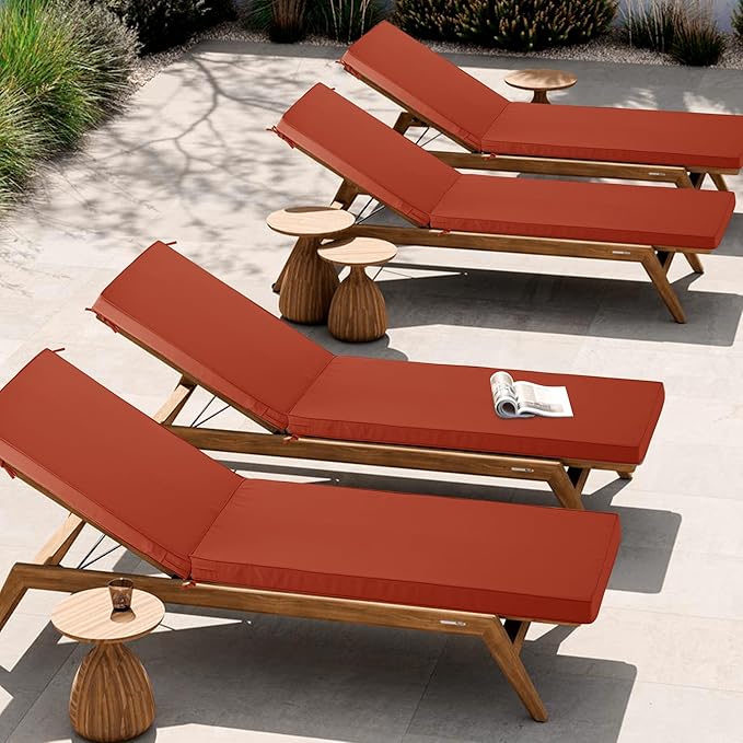 Chaise Lounge Cushion Outdoor, Waterproof and Stain-Resistant Lounge Deck Reclining Chair Cushions for Patio Furniture Lawn Pool Resort Hotel, 80x26x3 Inch, Set of 4, Rust