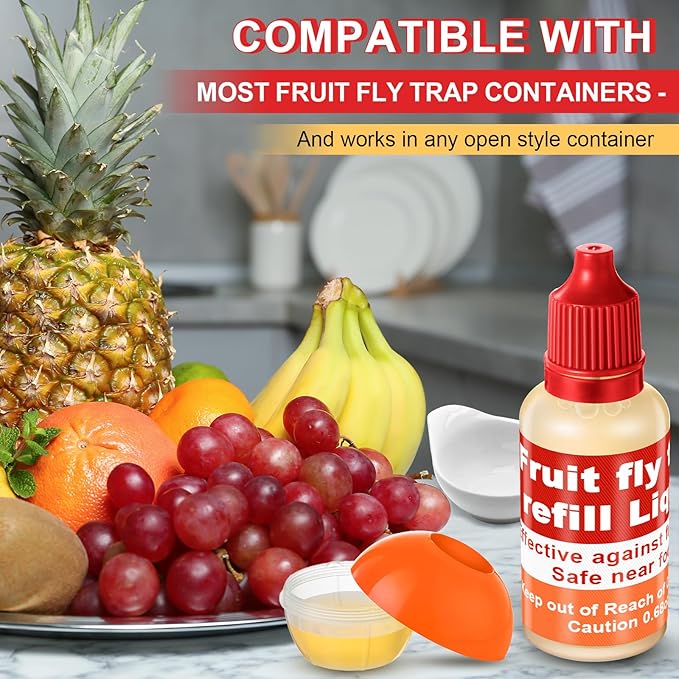 Qualirey 12 Pack Fruit Fly Trap Refill Liquid, 0.68oz/ Bottle Liquid Fruit Fly Traps for Indoors Non Toxic Safe Near Food, Effective Lure Refill for Indoor and Kitchen Use, Red