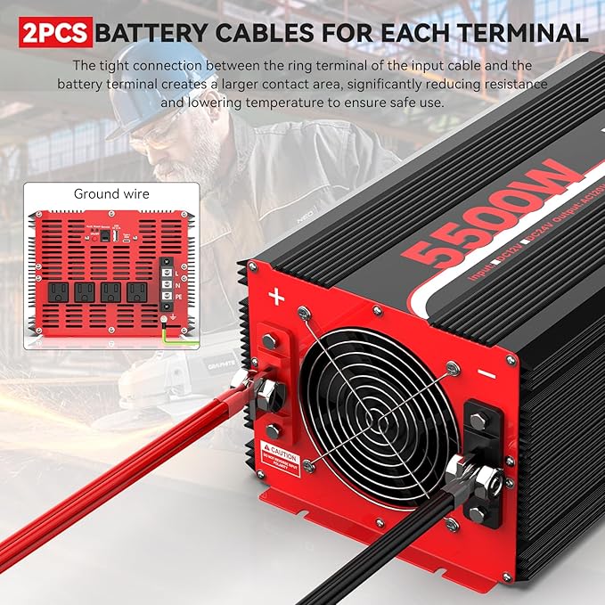 5500W Power Inverter 12V DC to 120V AC Converter for Truck, Home, RV, Peak 11000W Off-Grid Solar Power Inverter with 4 AC Outlets, USB Port,Type-C Port, Remote Controller with LCD Screen