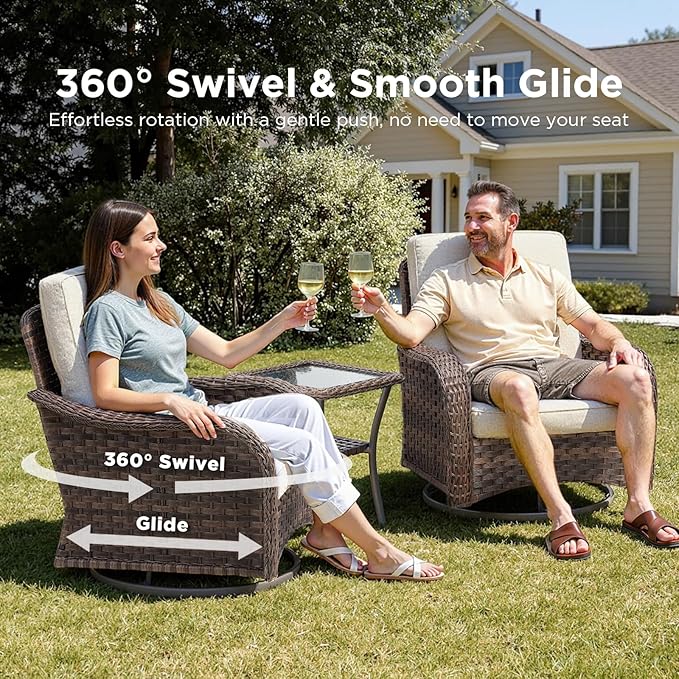 Outdoor Swivel Rocker Patio Chairs-High Back Wicker Swivel Rocker Patio Chairs Set of 2,All Weather Wicker Chair Patio Furniture Sets with Covered Cushions for Porch Balcony Deck Brown/Beige