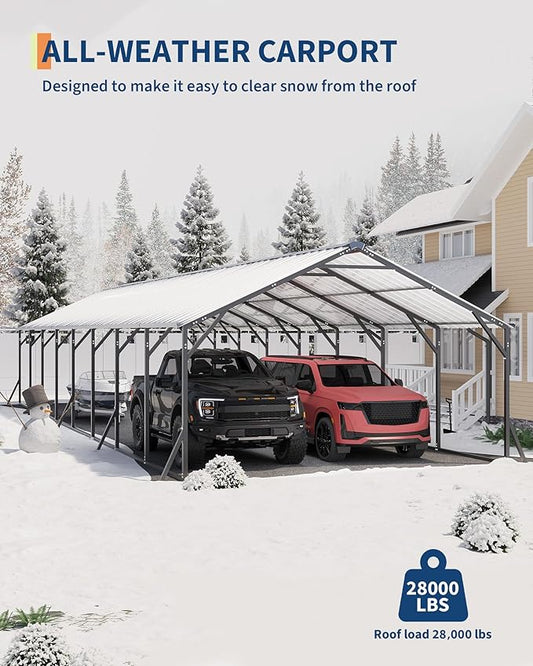 GarveeLife 20'X40'x12' Metal Carport for Multiple Vehicles, Heavy Duty Steel Car Ports, Vertical Roof Design, for All-Weather, for Full-Size Pickup Trucks, Boats, and Tractors