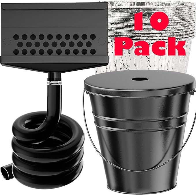 Rear Grease Catcher for Blackstone Griddle, Blackstone Grease Trap and Grease Drainage, 0.6 Gal Drip Bucket W/Lid, 10 Disposable Aluminum Liners, Black stone Griddle Accessories